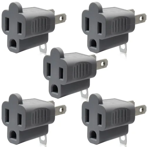 Miniatura 8 de ELEGRP Adaptador de 2 a 3 puntas, paquete de 2, gris - Adaptador de enchufe de conexión a tierra polarizado, certificación ETL
