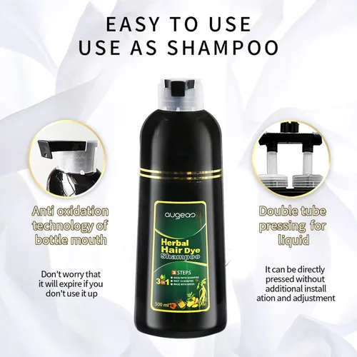 Miniatura 7 de Champú de tinte de cabello negro para cabello gris Augeo Instant Hair Color Shampoo 3 en 1 para mujeres y hombres, ingredientes herbarios 100%