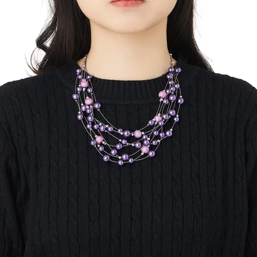Miniatura 5 de Collar de perlas en capas de múltiples hebras, gargantilla de perlas para mujer, joyería de cuentas para bodas y fiestas