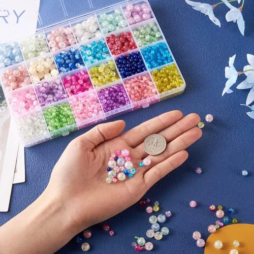 Miniatura 7 de KISSITTY 1800 cuentas de cristal agrietado para la fabricación de joyas, cuentas redondas de 0.157 in, 0.236 in, 0.315 in, cuentas de manualidades