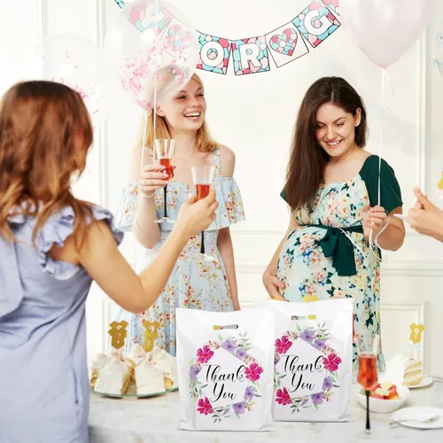 Miniatura 6 de POPGIFTU Bolsas de agradecimiento florales con asas, bolsa de plástico de 12 x 15 pulgadas, paquete de 100 – Boutique, regalo, recuerdo de fiesta