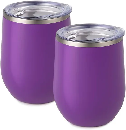 Miniatura 31 de Maars Bev - Vaso de vino de acero inoxidable sin tallo con tapa, aislado al vacío de 12 onzas, a prueba de derrames, apto para viajes, vasos midnight