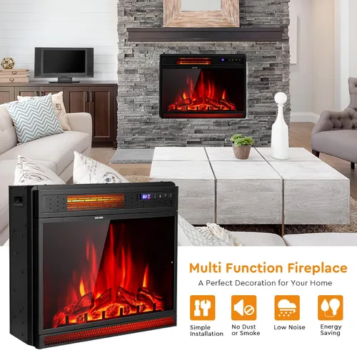 Miniatura 4 de COSTWAY - Chimenea eléctrica de inserción de 25 pulgadas de ancho, calentador empotrado y de pie de 900/1350W con control remoto, 3