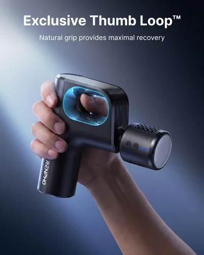 Miniatura 3 de RENPHO Pistola de masaje con calor y frío, regalos para el día del padre, diseño innovador de bucle para facilidad de uso, masajeador de espalda