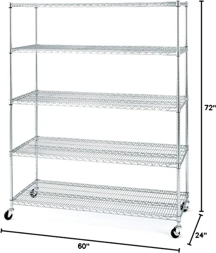 Miniatura 2 de Seville Classics UltraDurable MEGA Rack - Estantería de alambre de acero de 5 niveles con certificación NSF con ruedas, 60 pulgadas de ancho x 24