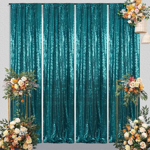 Miniatura 16 de Juya Delight 2 cortinas de lentejuelas doradas de 2 x 8 pies, telón de fondo de fotos con purpurina para fiestas, cumpleaños, bodas, decoración