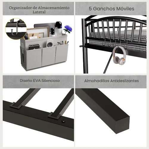 Miniatura 5 de Decofy - Cama elevada de metal tamaño individual, cama elevada con cajón lateral, escalera convertible y barandillas de seguridad de longitud