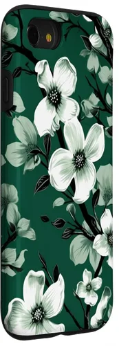 Miniatura 3 de White Dogwood Flower Pattern Green Black & White Case for iPhone 17