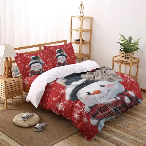 Miniatura 13 de Juego de funda de edredón Queen – Juego de funda de edredón de 4 piezas de gnomos azules de Navidad, juegos de ropa de cama de árbol de Navidad