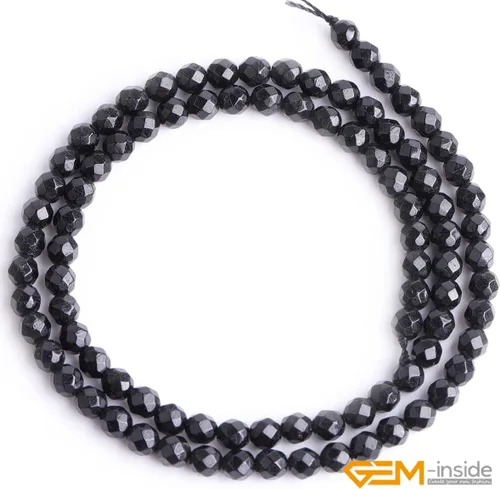 Miniatura 3 de GEM-Inside - Cuentas sueltas de turmalina negra natural de 0.157 pulgadas (0.157 in) facetadas de grado AAA, cuentas de energía de piedra energética