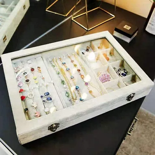 Miniatura 3 de STYLIFING Tapa transparente 3 en 1, bandeja de joyería, aretes, collar, caja de almacenamiento, soporte apilable, exhibición de terciopelo de hielo