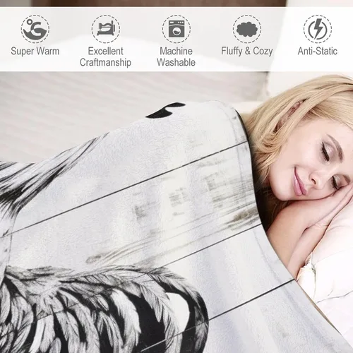 Miniatura 4 de Manta de microfibra suave y acogedora con diseño de gallo rústico en blanco y negro, suave y acogedora manta de microfibra para sofá, cama, oficina