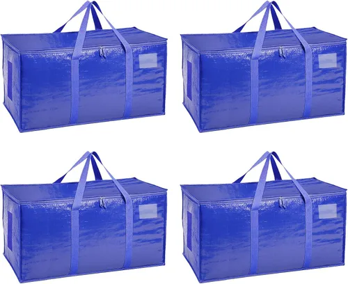Miniatura 26 de Paquete de 4 bolsas de mudanza extra grandes y resistentes, bolsas de almacenamiento impermeables con asas y cremalleras, plegables para dormitorio