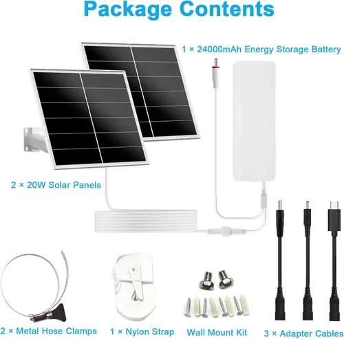 Miniatura 2 de Kit de panel solar de 40 W y batería de 24000 mAh para cámaras de seguridad PTZ, salida ajustable de 5 V/12 V, enchufes USB-C y CC, montaje de 360°