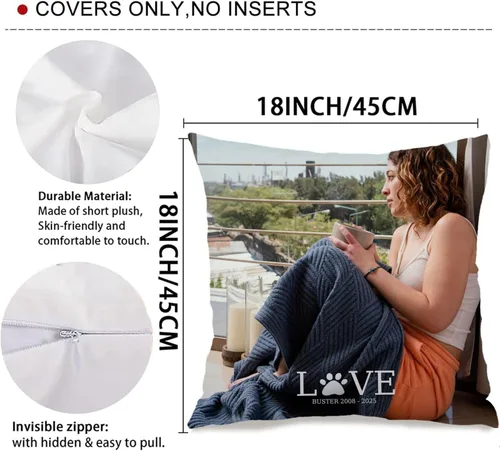 Miniatura 3 de Single Photo Custom Pillow Cover with Personalized Text Turning Your Memory into a Beautiful Throw Pillow and Making it a Touching Gift Choice for