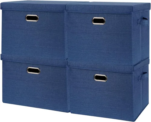 Miniatura 14 de SNWDN Paquete de 3 contenedores plegables de tela con tapas, caja de almacenamiento de tela con tapas para uso doméstico y de oficina