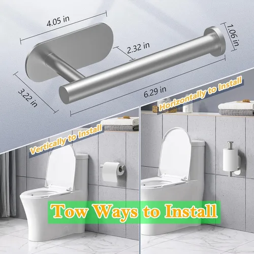 Miniatura 2 de WYSE Portarrollos de papel higiénico autoadhesivo plateado, soporte para papel higiénico para baño, RV, sin perforar, soporte para rollo de papel