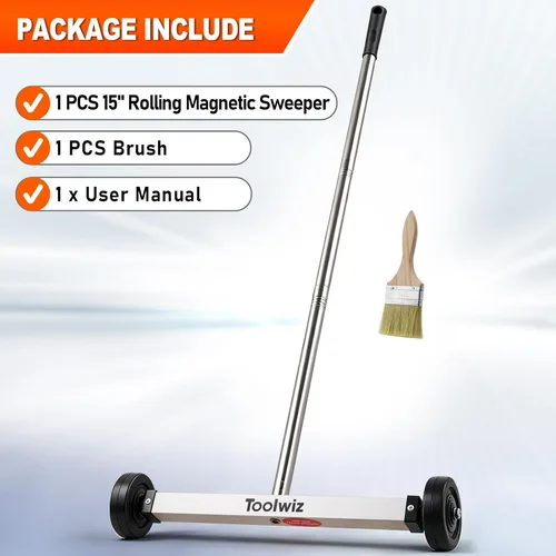 Miniatura 7 de Toolwiz Barredora magnética de 15 pulgadas, herramientas de techo para barredora de césped, herramientas de patio de 10 libras, ruedas lisas
