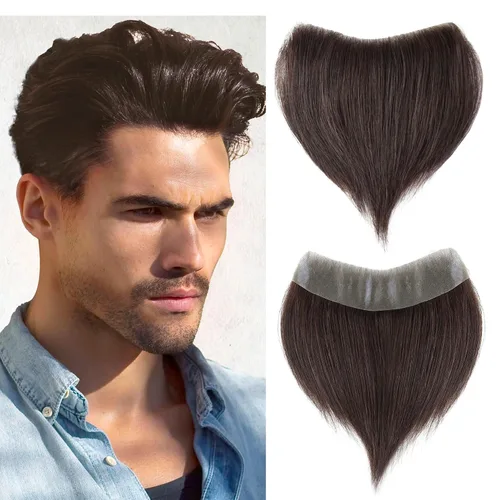 Miniatura 16 de Extensión frontal de cabello rubio claro para hombres, extensión de cabello lacio con pérdida de línea de cabello humano con cinta adhesiva