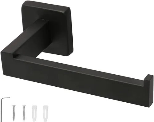 TocTen Soporte de papel higiénico para papel higiénico para papel grande, hecho de acero inoxidable SUS 304 grueso, soporte de pared cuadrado Negro