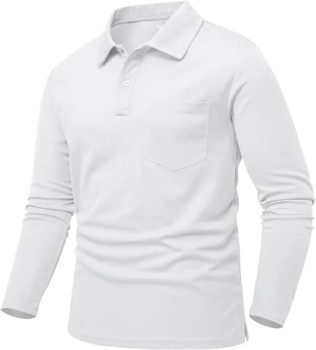 Rdruko Polo para hombre con bolsillo de manga larga de secado rápido para golf al aire libre con cuello