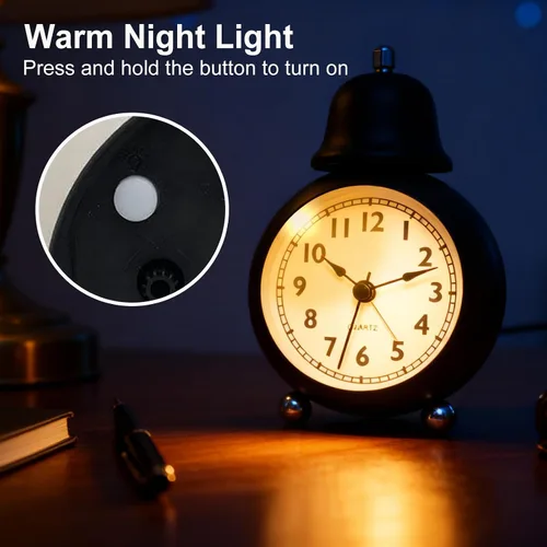 Miniatura 4 de Maxspace Reloj despertador clásico vintage, reloj despertador analógico retro de 3.5 pulgadas, cuarzo silencioso sin tictac con luz nocturna, reloj