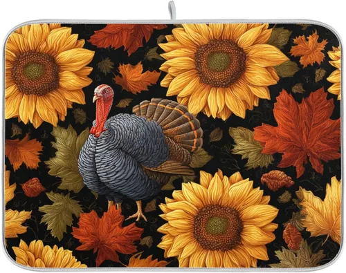 Miniatura 30 de Tapete de secado de platos de primavera naranja con flor de amapola para encimera de cocina, tapete escurridor absorbente de microfibra, tapete