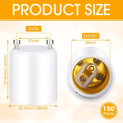 Miniatura 2 de Roowest Paquete de 150 adaptadores Gu24 a E26 E27 resistentes al calor hasta 320 ℉ resistentes al fuego, convertidos Gu24 bi-pin accesorio E26 E27
