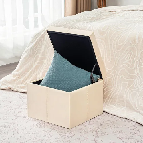 Miniatura 6 de Homebeez Faux Leather Storage Ottoman, 17.3" Square Upholstered Small Foot Rest Stool Cube Footstool with Hinged Lid, Load 300 lb, for Living Room