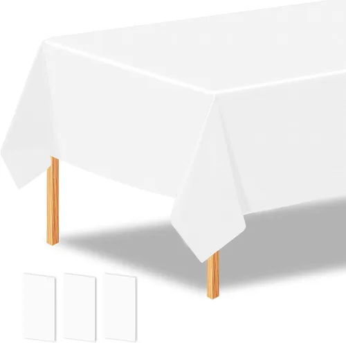 Miniatura 37 de 2 manteles de plástico color beige, 54 x 108 pulgadas, rectangular, desechables, para cumpleaños, bodas, pícnic, fiestas de vacaciones