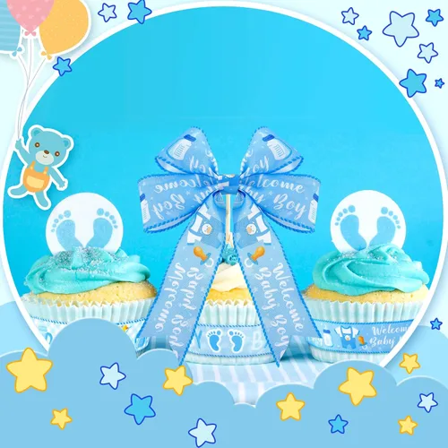 Miniatura 4 de 6 rollos de 30 yardas de cinta azul claro para baby shower, decoración de bienvenida para envolver regalos, caja de lazo, decoración de mesa
