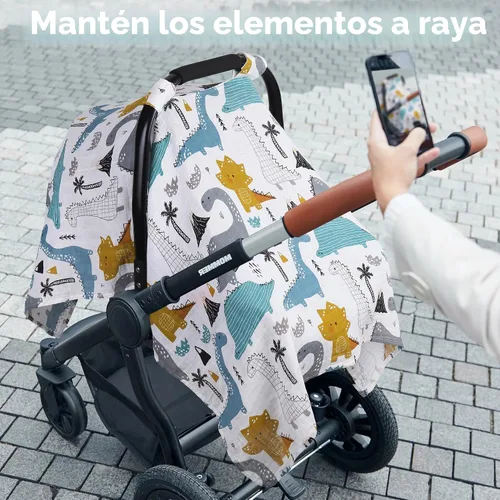 Miniatura 6 de Rquite Funda de asiento de automóvil de dinosaurios, toldo de muselina de algodón para asiento de automóvil, funda transpirable para portabebés