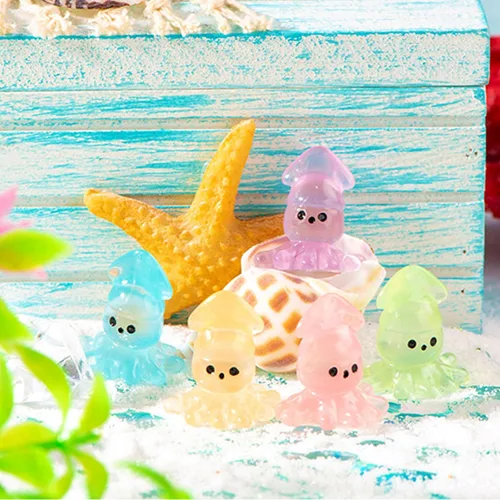 Miniatura 2 de 40 piezas de pequeños calamares luminosos de resina en miniatura, animales marinos en miniatura para decoración de acuario, jardín de hadas