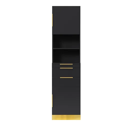 Miniatura 9 de OmySalon Estación de peluquería, estación de peluquería para estilista, gabinete de almacenamiento de belleza con acabado de acero inoxidable, Negro