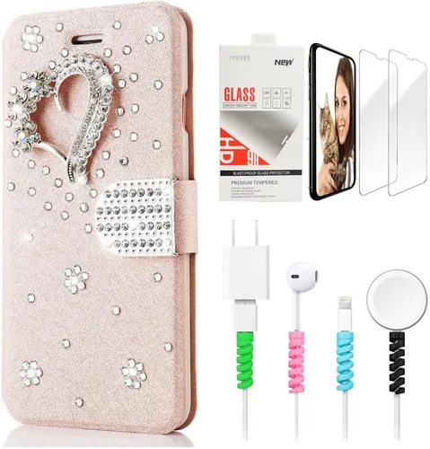 Miniatura 6 de Bling SSBLDwSPCPSeries-11 - Funda de piel con tapa y protector de pantalla y cable