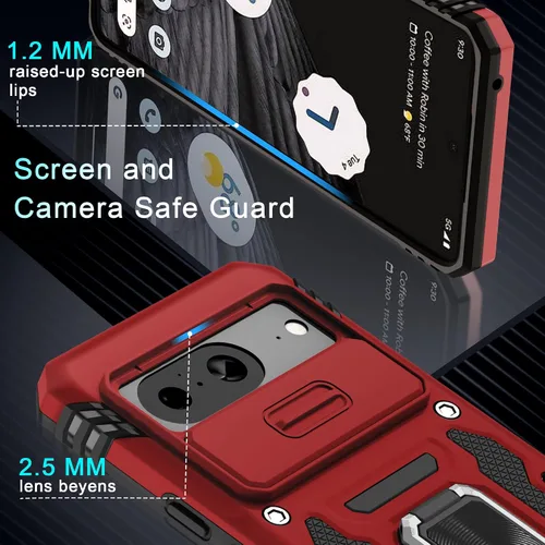 Miniatura 5 de DEERLAMN Funda para Google Pixel 8 con cubierta deslizante para cámara + protector de pantalla (1 paquete), soporte de anillo giratorio grado