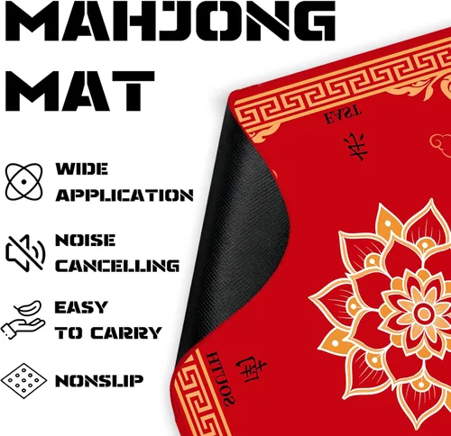 Miniatura 2 de Tapete de Mahjong rojo para mesa, tapete de mesa Mahjong de 31 x 31 pulgadas, antideslizante, reducción de ruido, con bolsa de transporte, cubierta