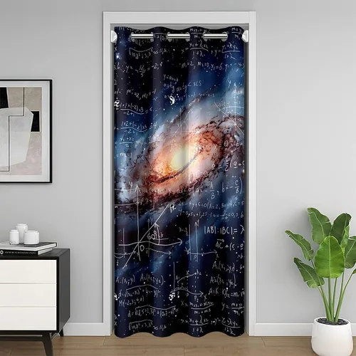 Feelyou Cortina de puerta con ecuación matemática, privacidad, 1 panel, 34 x 80 pulgadas, espacio exterior, galaxia, 30% a 50% opaco, aislamiento