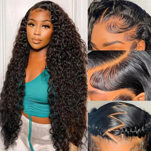 Miniatura 21 de Pelucas de encaje frontal de 13 x 4, transparentes HD, cabello humano prearrancado, línea capilar con abuelitos, densidad 200, ondas de agua