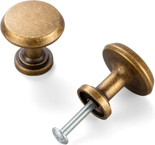 Miniatura 6 de KOOFIZO Tirador de gabinete con parte superior plana y redonda - Manija de tirador de mueble de latón antiguo (30 mm / 1.2 Pulgadas), paquete de 10