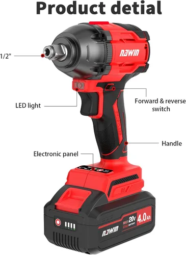 Miniatura 9 de NAWIN Llave de impacto inalámbrica, 258 pies-libras y 350 Nm, juego de enchufes de impacto de potencia de 1/2 pulgada, ajuste de múltiples