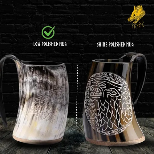 Miniatura 4 de FENRIR Juego de tazas de cuerno vikingo de 16 onzas – Regalos para hombres, papá, esposo – Regalo único vikingo – Taza de cuerno de buey real hecha