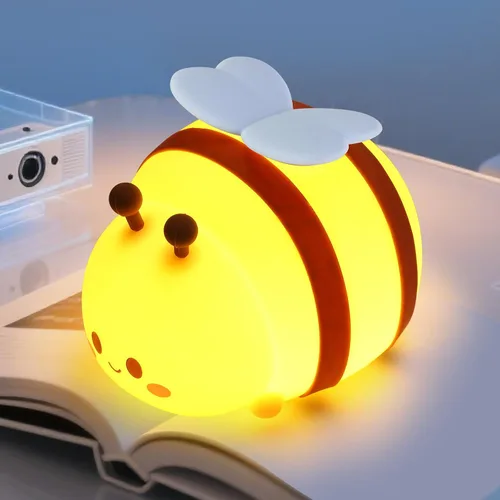 Luz nocturna de abeja, bonita lámpara de noche de animales de silicona, lámpara de noche para habitación de niños, lámpara LED regulable, lámpara