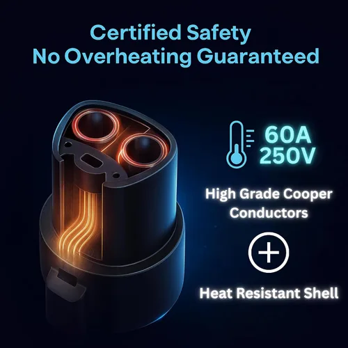 Miniatura 2 de Adaptador J1772 a Tesla 60A 250V Carga Rápida Certificada Seguridad Testada UL/CE/FCC/RoHS Adaptador de Carga EV Nivel 2 Sin
