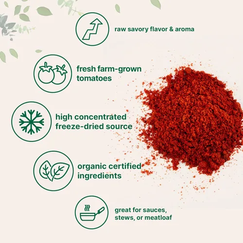 Miniatura 3 de Polvo de Tomate Orgánico, 2 libras Fuente de Tomates Frescos Cultivados en Granja y Secados por Congelación Sabor Sabroso Crudo Ideal