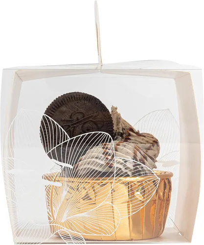 Miniatura 10 de Restaurantware - Cajas individuales para cupcakes de 4 x 4.25 pulgadas, 100 cajas de exhibición desechables para cupcakes - Con asa, acento de loto