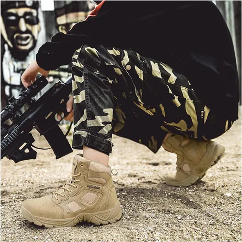 Miniatura 7 de Botas de senderismo para hombre, ligeras, a medio tobillo, para senderismo, al aire libre, antideslizantes, tácticas, botas de combate