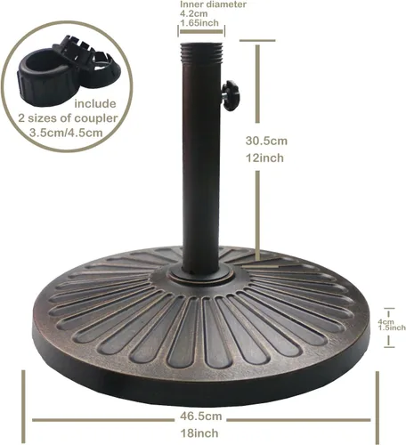 Miniatura 5 de Sunnyglade - Base redonda resistente de 46 cm y 13,7 kg para sombrilla antiguada, para patio y exteriores, color bronce