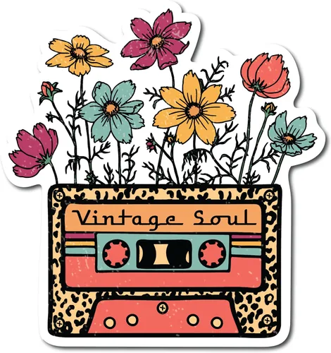 Cinta de casete vintage de 4 pulgadas para refrigerador | Impreso UV 4 pulgadas accesorio de decoración de cocina arte de flores decoración de pared