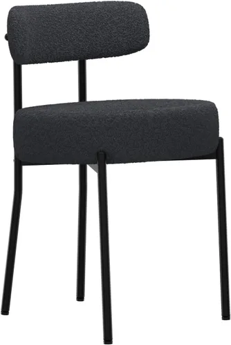 Miniatura 9 de DYHOME - Juego de 2 sillas de comedor de bouclé negro, sillas de cocina modernas de mediados de siglo con respaldo curvo y patas de metal, sillas